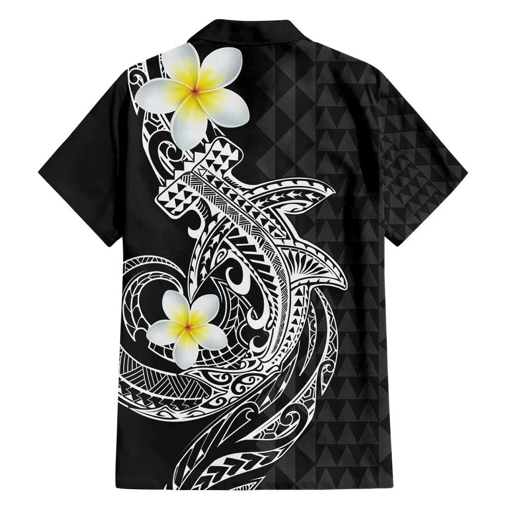 Aloha Hammerhead Shark Family Matching Puletasi and Hawaiian Shirt Black Hawaiian Kakau Tribal Tattoo