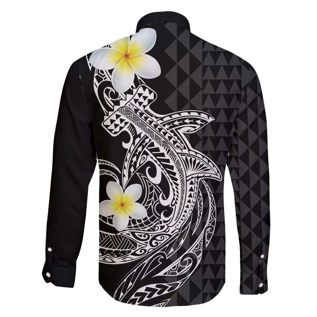 Aloha Hammerhead Shark Family Matching Short Sleeve Bodycon Dress and Hawaiian Shirt Black Hawaiian Kakau Tribal Tattoo