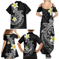 Aloha Hammerhead Shark Family Matching Summer Maxi Dress and Hawaiian Shirt Black Hawaiian Kakau Tribal Tattoo