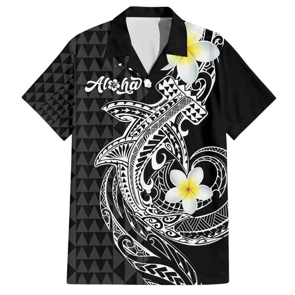 Aloha Hammerhead Shark Family Matching Summer Maxi Dress and Hawaiian Shirt Black Hawaiian Kakau Tribal Tattoo