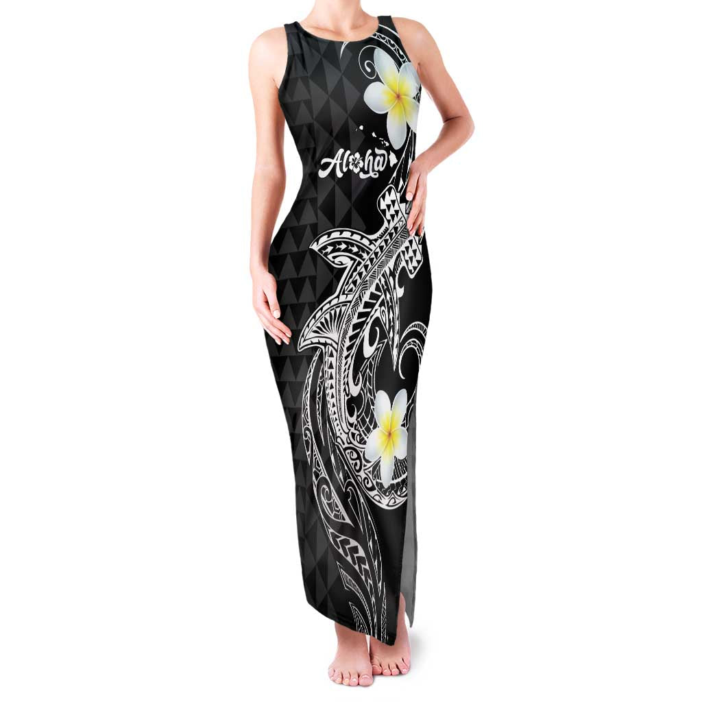 Aloha Hammerhead Shark Family Matching Tank Maxi Dress and Hawaiian Shirt Black Hawaiian Kakau Tribal Tattoo