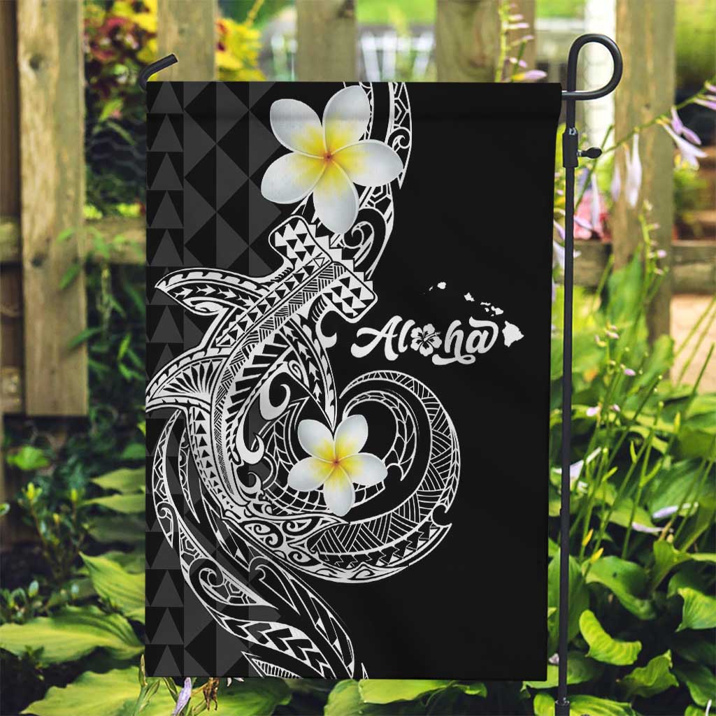 Aloha Hammerhead Shark Garden Flag Black Hawaiian Kakau Tribal Tattoo LT9 Garden Flag Black - Polynesian Pride