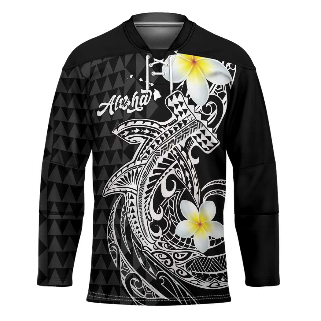 Aloha Hammerhead Shark Hockey Jersey Black Hawaiian Kakau Tribal Tattoo - Polynesian Pride