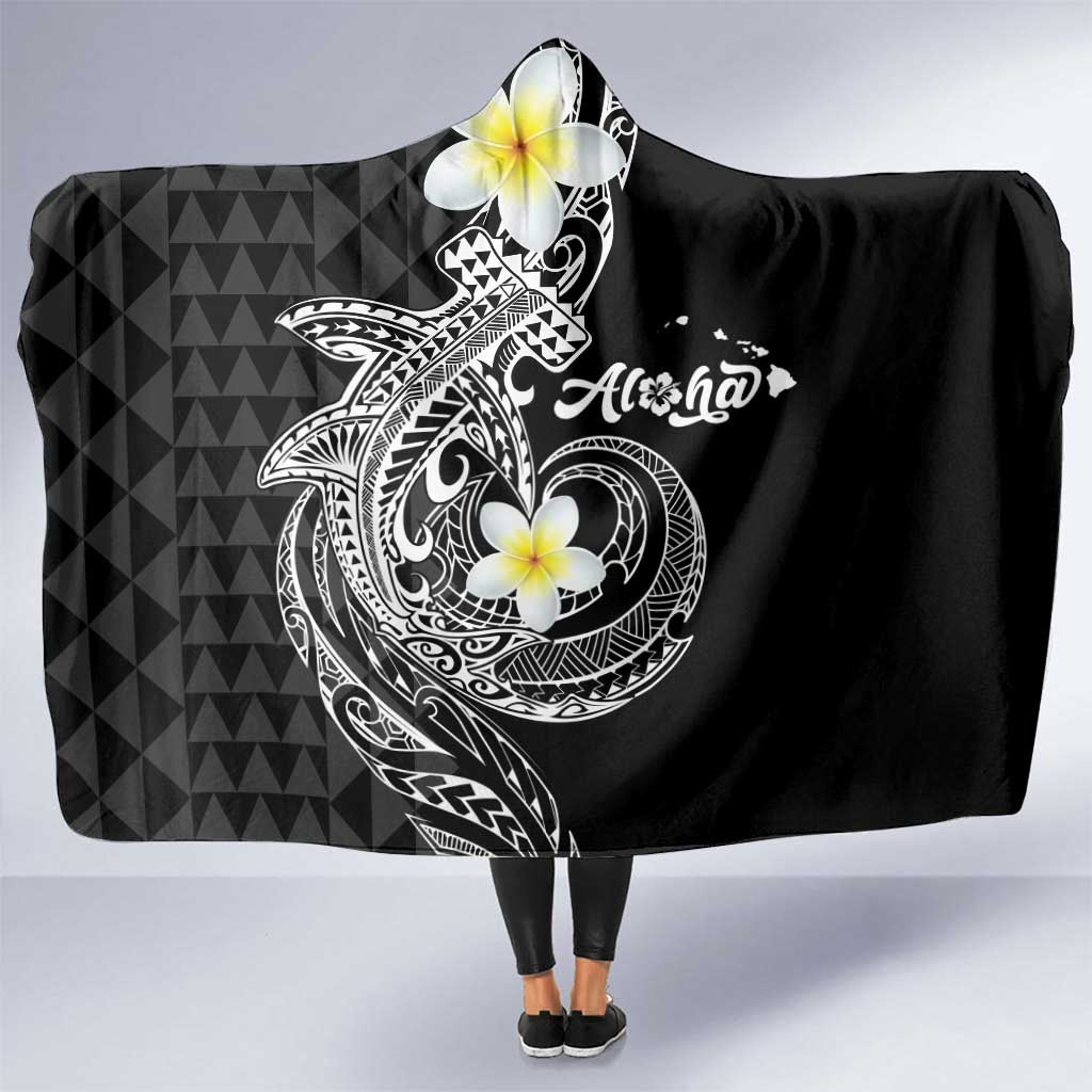 Aloha Hammerhead Shark Hooded Blanket Black Hawaiian Kakau Tribal Tattoo LT9 One Size Black - Polynesian Pride