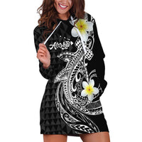 Aloha Hammerhead Shark Hoodie Dress Black Hawaiian Kakau Tribal Tattoo