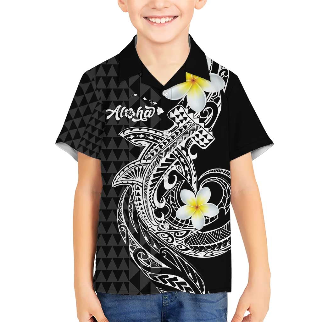 Aloha Hammerhead Shark Kid Hawaiian Shirt Black Hawaiian Kakau Tribal Tattoo LT9 Kid Black - Polynesian Pride