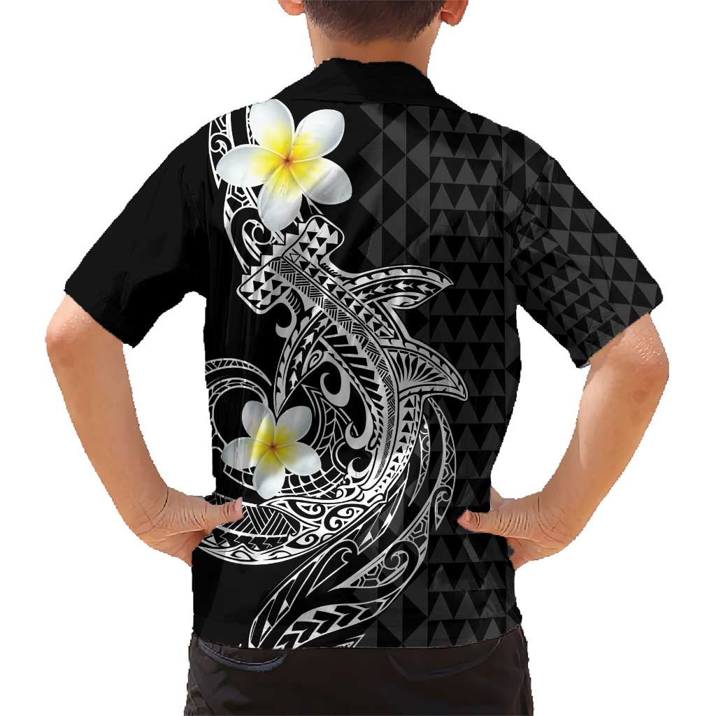 Aloha Hammerhead Shark Kid Hawaiian Shirt Black Hawaiian Kakau Tribal Tattoo