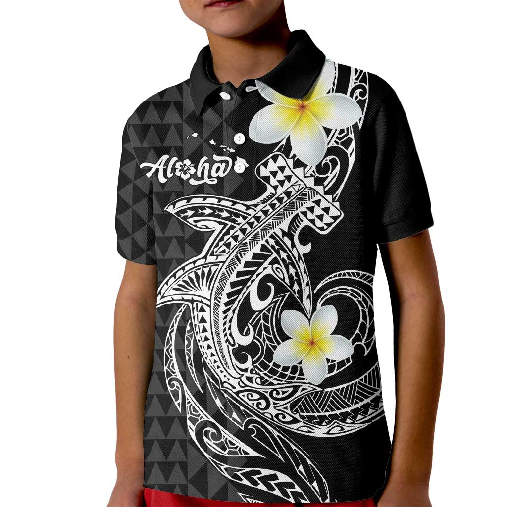 Aloha Hammerhead Shark Kid Polo Shirt Black Hawaiian Kakau Tribal Tattoo