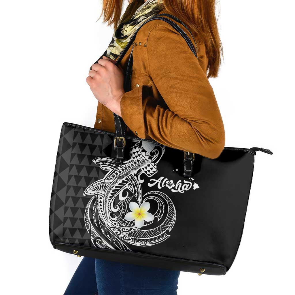Aloha Hammerhead Shark Leather Tote Bag Black Hawaiian Kakau Tribal Tattoo LT9 Black - Polynesian Pride