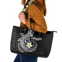 Aloha Hammerhead Shark Leather Tote Bag Black Hawaiian Kakau Tribal Tattoo LT9 Black - Polynesian Pride