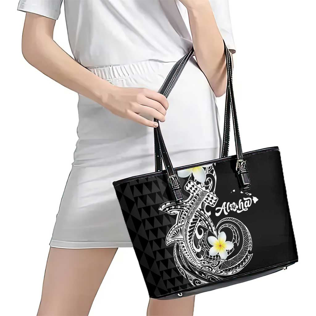 Aloha Hammerhead Shark Leather Tote Bag Black Hawaiian Kakau Tribal Tattoo LT9 - Polynesian Pride