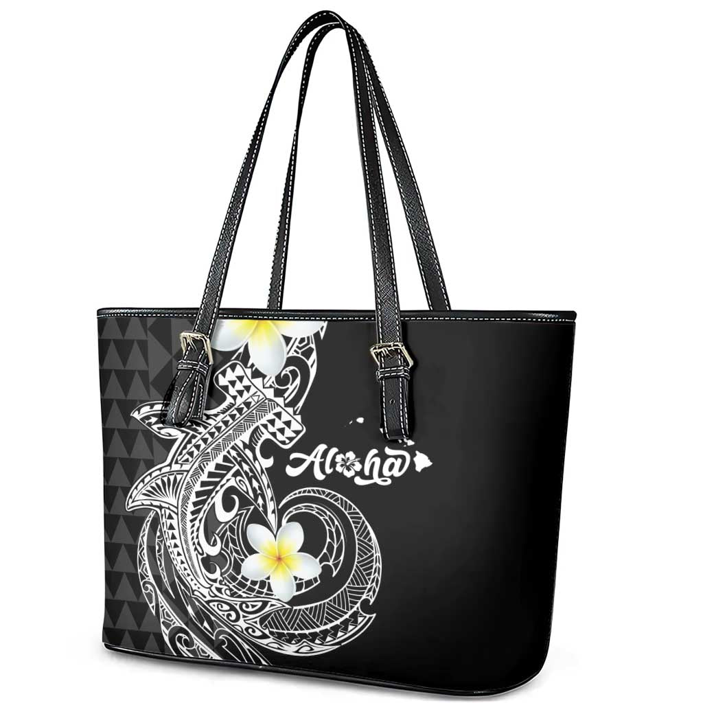 Aloha Hammerhead Shark Leather Tote Bag Black Hawaiian Kakau Tribal Tattoo LT9 - Polynesian Pride