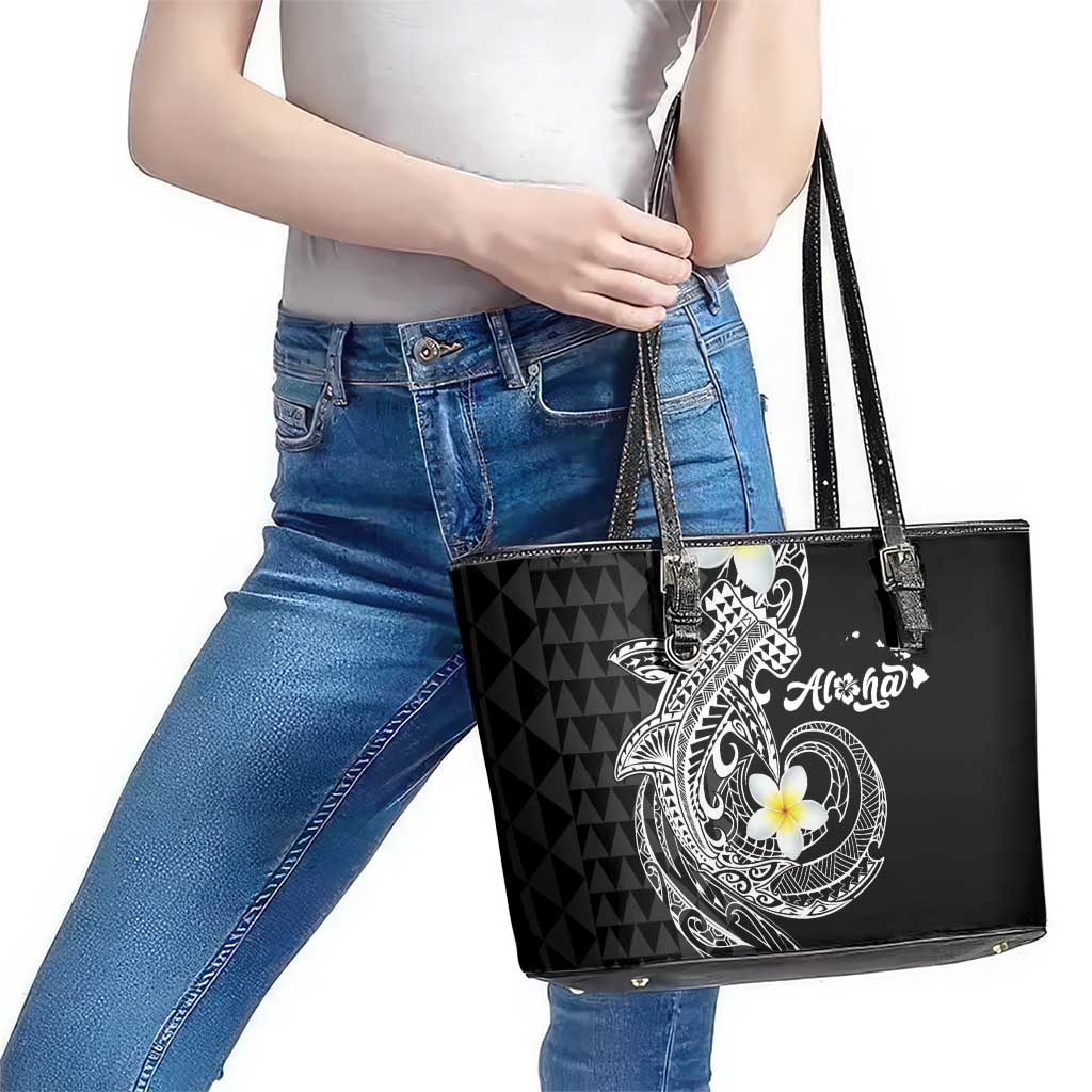 Aloha Hammerhead Shark Leather Tote Bag Black Hawaiian Kakau Tribal Tattoo LT9 - Polynesian Pride