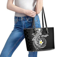 Aloha Hammerhead Shark Leather Tote Bag Black Hawaiian Kakau Tribal Tattoo LT9 - Polynesian Pride