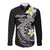 Aloha Hammerhead Shark Long Sleeve Button Shirt Black Hawaiian Kakau Tribal Tattoo