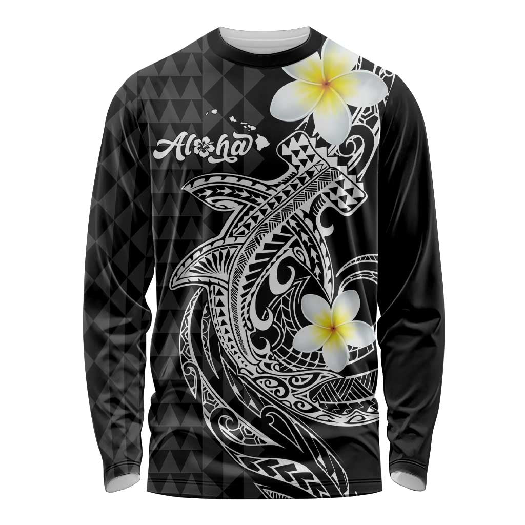 Aloha Hammerhead Shark Long Sleeve Shirt Black Hawaiian Kakau Tribal Tattoo LT9 Unisex Black - Polynesian Pride