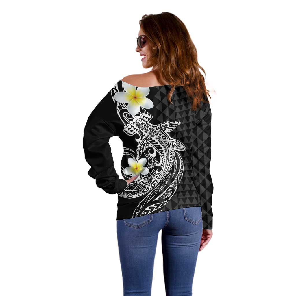Aloha Hammerhead Shark Off Shoulder Sweater Black Hawaiian Kakau Tribal Tattoo