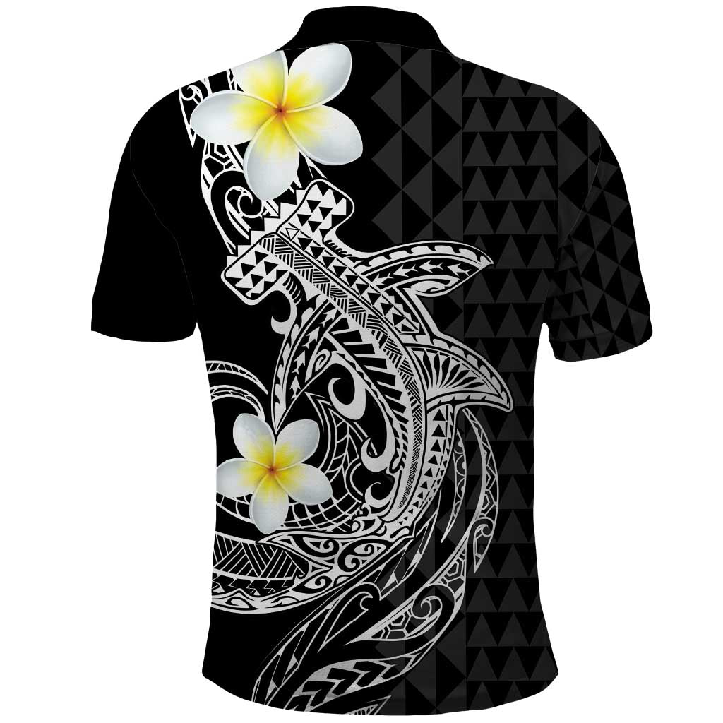 Aloha Hammerhead Shark Polo Shirt Black Hawaiian Kakau Tribal Tattoo