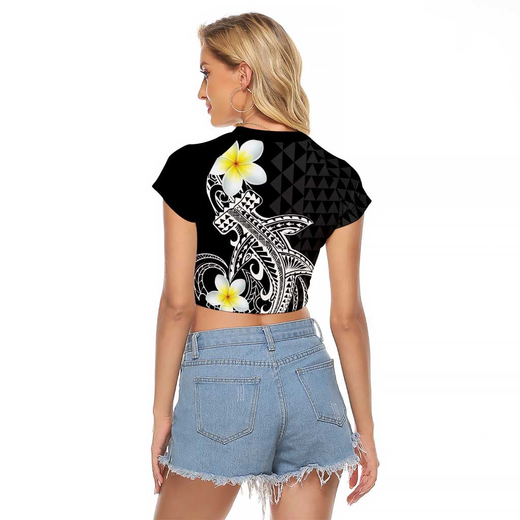 Aloha Hammerhead Shark Raglan Cropped T Shirt Black Hawaiian Kakau Tribal Tattoo