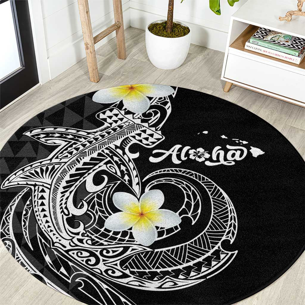 Aloha Hammerhead Shark Round Carpet Black Hawaiian Kakau Tribal Tattoo LT9 Black - Polynesian Pride