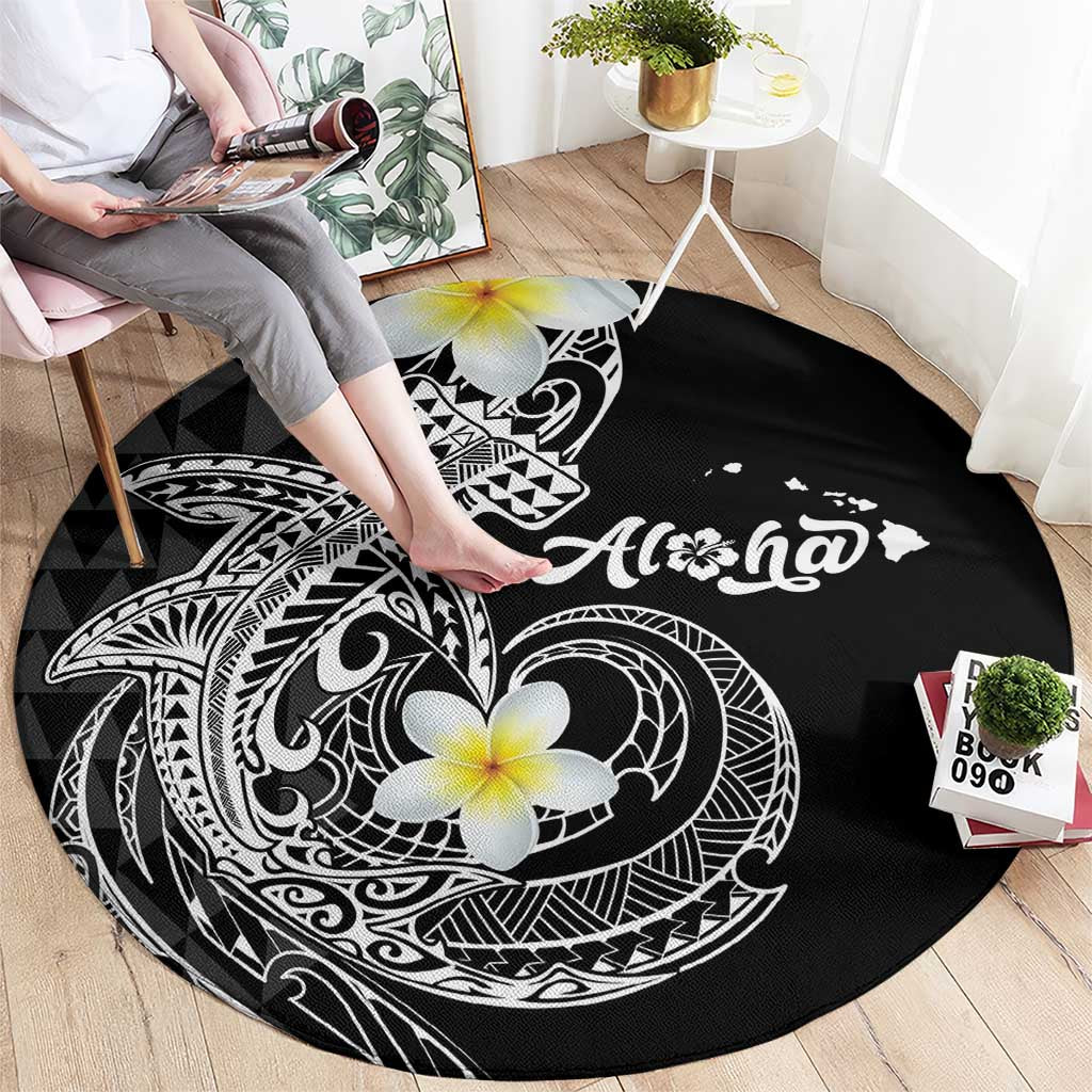 Aloha Hammerhead Shark Round Carpet Black Hawaiian Kakau Tribal Tattoo