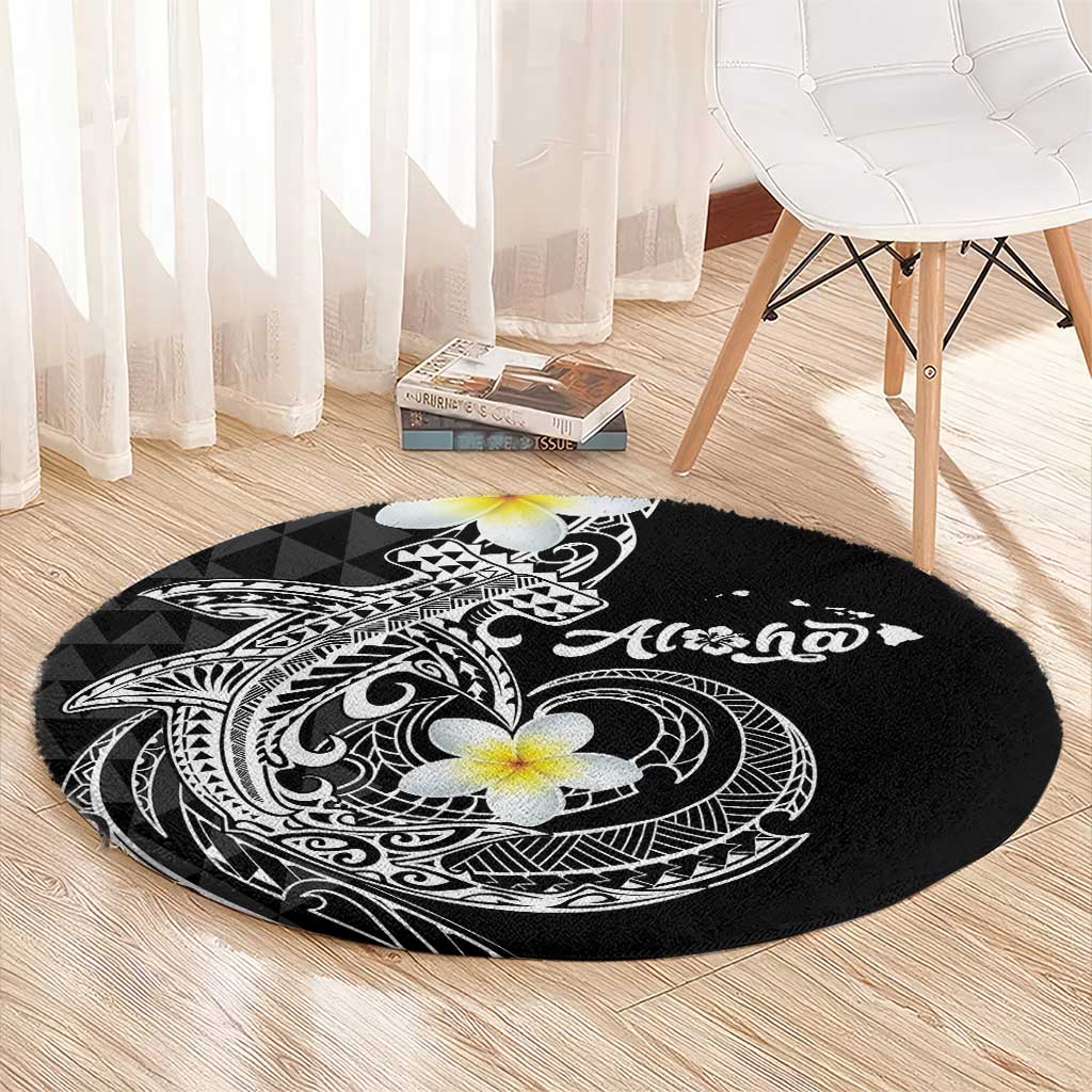 Aloha Hammerhead Shark Round Carpet Black Hawaiian Kakau Tribal Tattoo