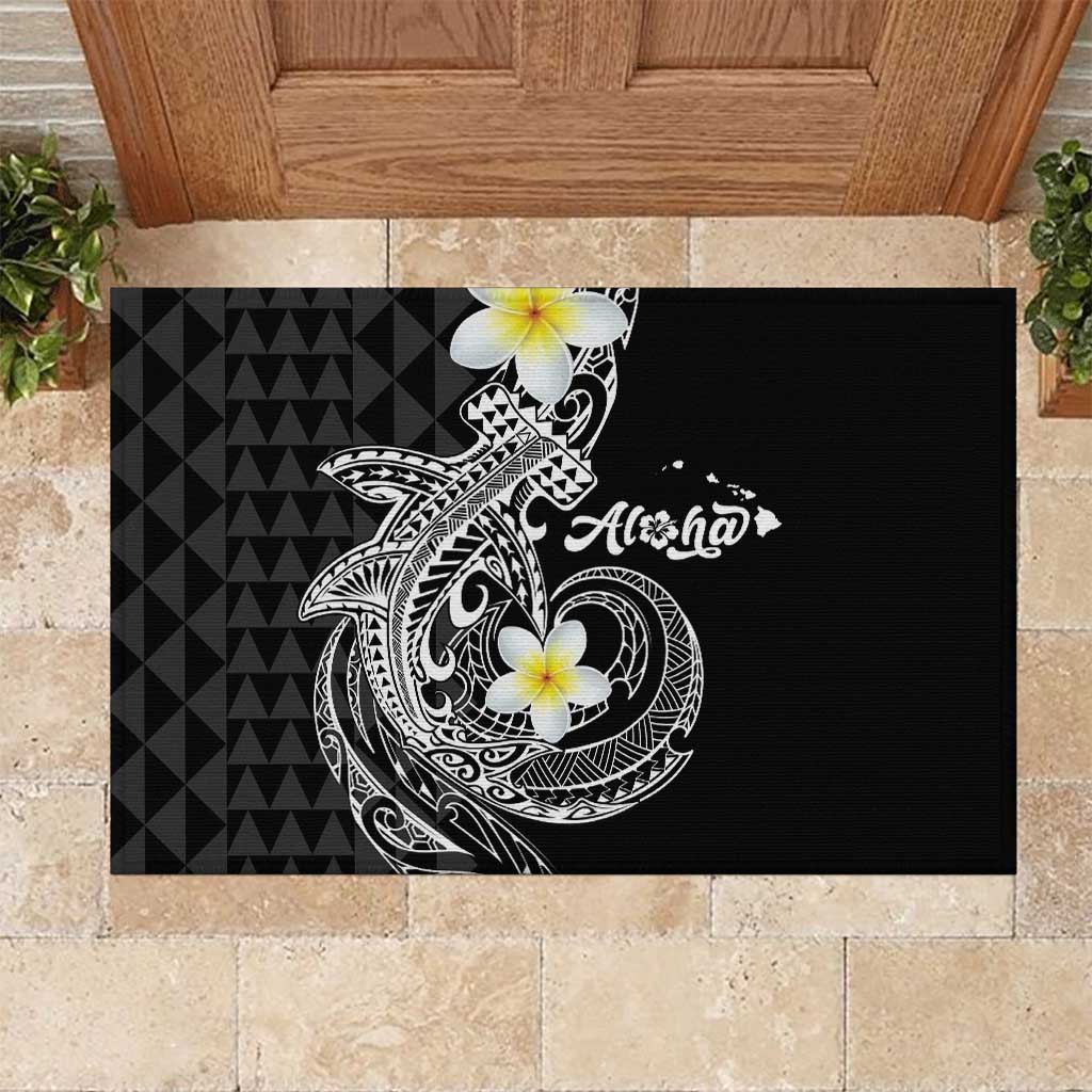 Aloha Hammerhead Shark Rubber Doormat Black Hawaiian Kakau Tribal Tattoo LT9 Black - Polynesian Pride