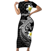 Aloha Hammerhead Shark Short Sleeve Bodycon Dress Black Hawaiian Kakau Tribal Tattoo