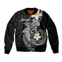 Aloha Hammerhead Shark Sleeve Zip Bomber Jacket Black Hawaiian Kakau Tribal Tattoo LT9 Unisex Black - Polynesian Pride