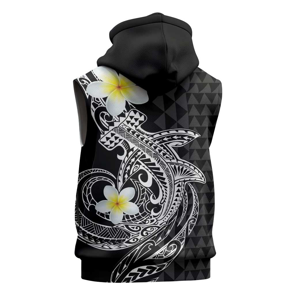 Aloha Hammerhead Shark Sleeveless Zip Hoodie Black Hawaiian Kakau Tribal Tattoo - Polynesian Pride