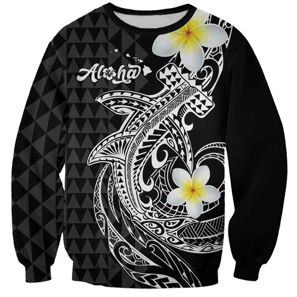 Aloha Hammerhead Shark Sweatshirt Black Hawaiian Kakau Tribal Tattoo LT9 Unisex Black - Polynesian Pride