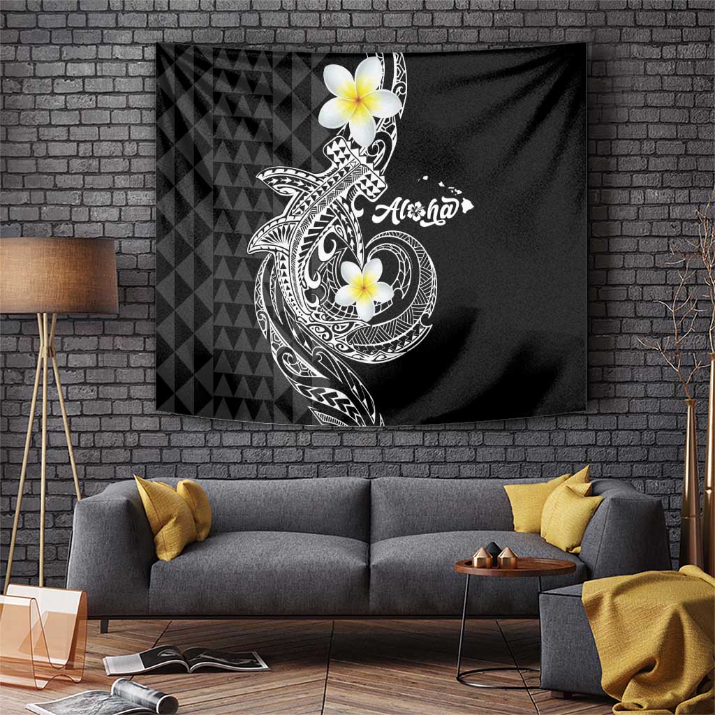 Aloha Hammerhead Shark Tapestry Black Hawaiian Kakau Tribal Tattoo LT9 Black - Polynesian Pride