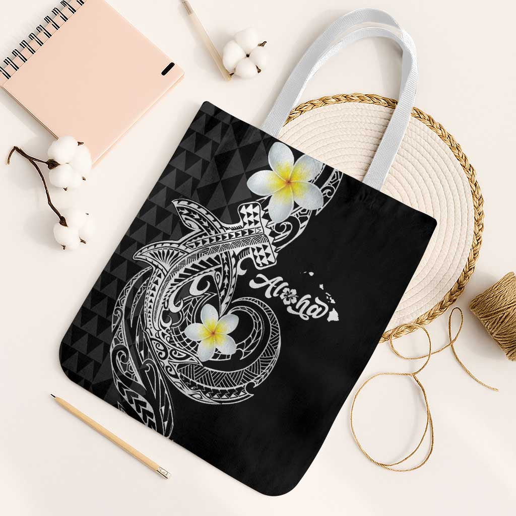 Aloha Hammerhead Shark Tote Bag Black Hawaiian Kakau Tribal Tattoo - Polynesian Pride