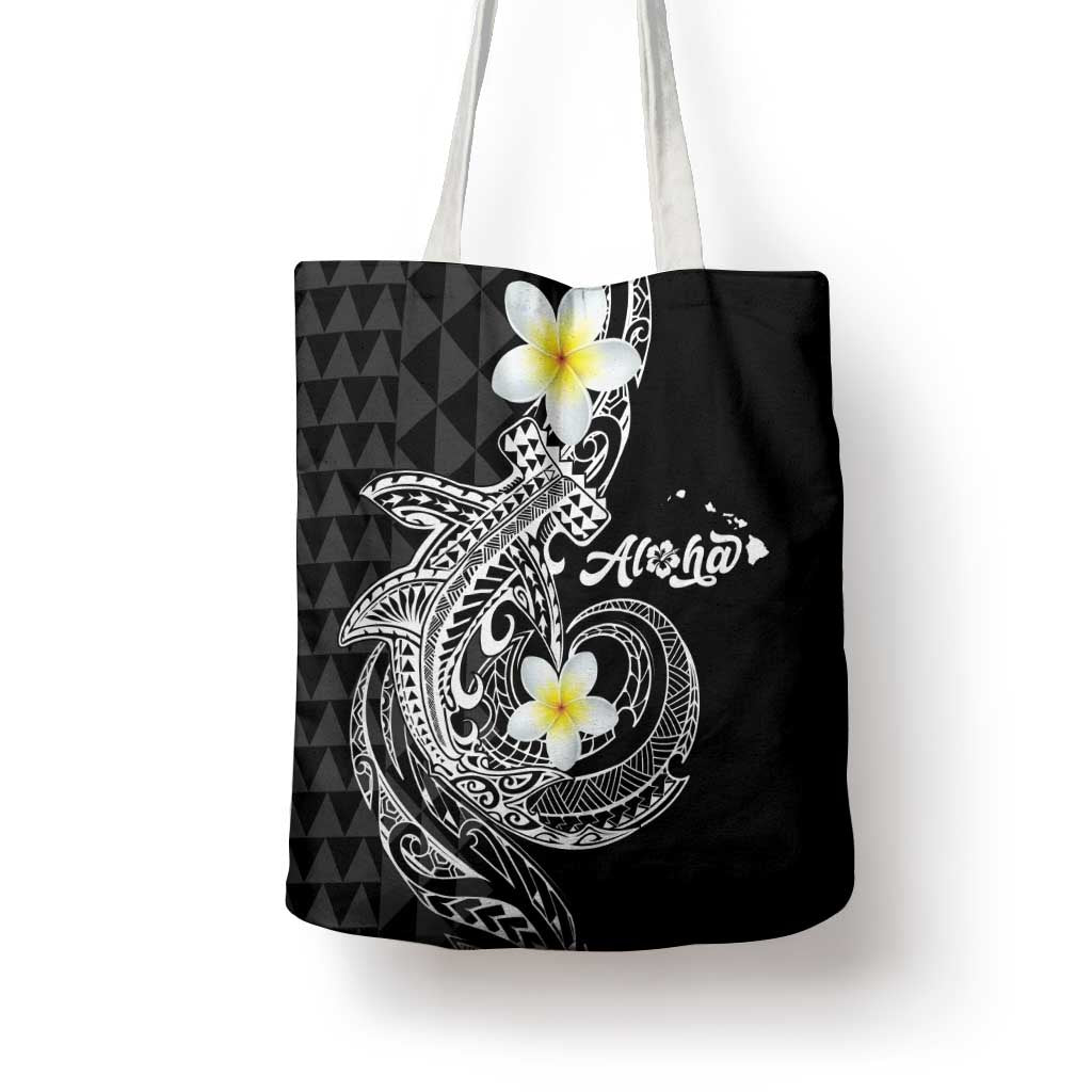 Aloha Hammerhead Shark Tote Bag Black Hawaiian Kakau Tribal Tattoo - Polynesian Pride
