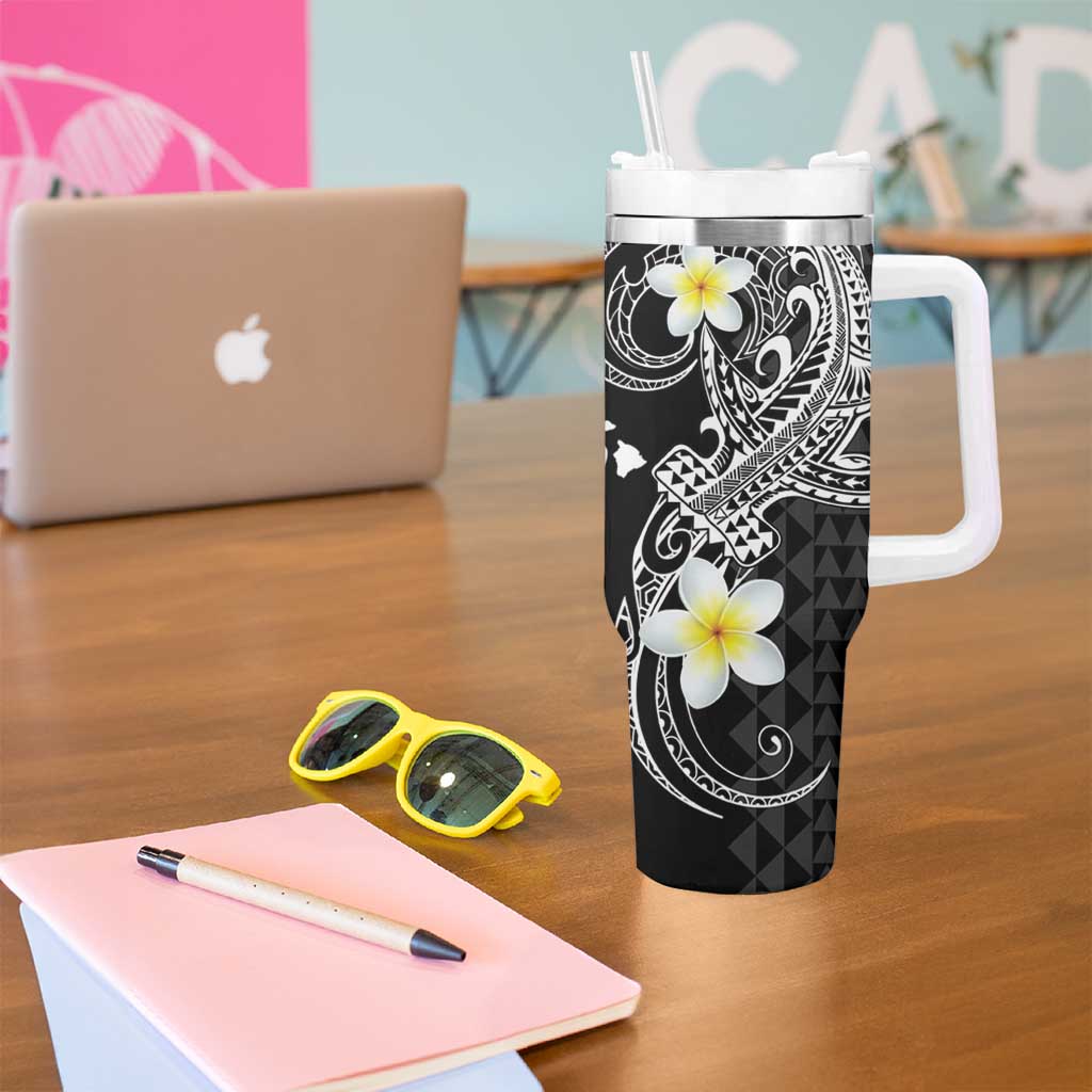 Aloha Hammerhead Shark Tumbler With Handle Black Hawaiian Kakau Tribal Tattoo