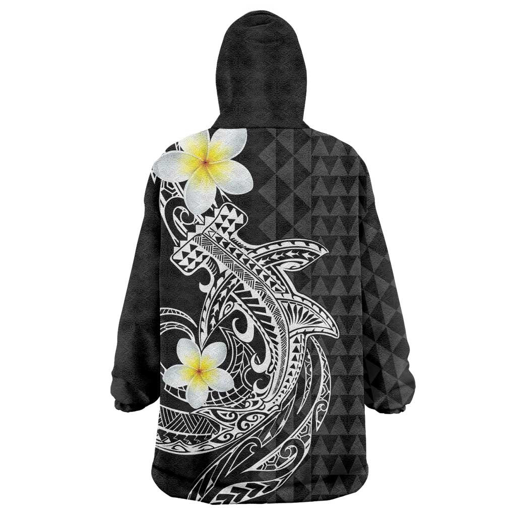 Aloha Hammerhead Shark Wearable Blanket Hoodie Black Hawaiian Kakau Tribal Tattoo