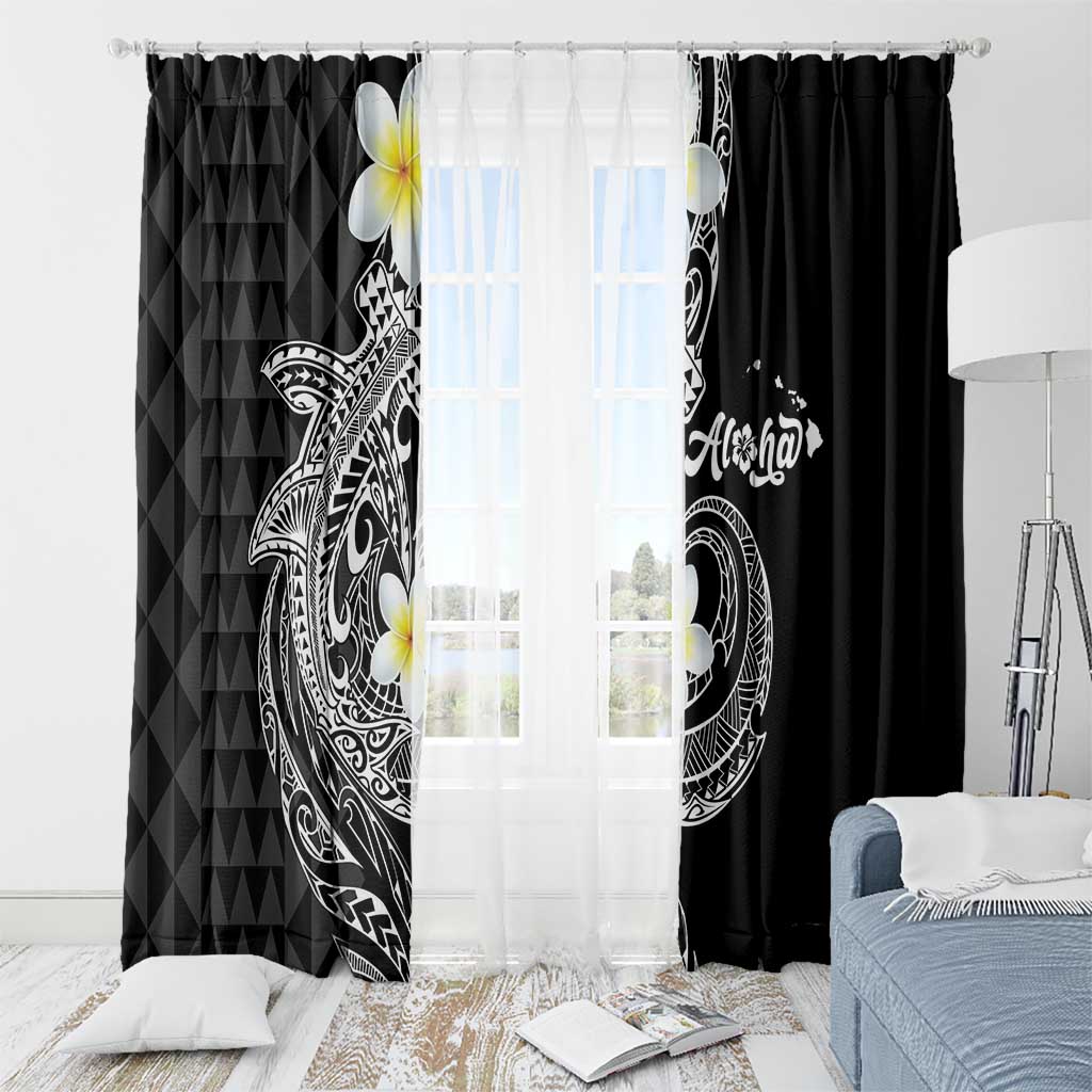 Aloha Hammerhead Shark Window Curtain Black Hawaiian Kakau Tribal Tattoo