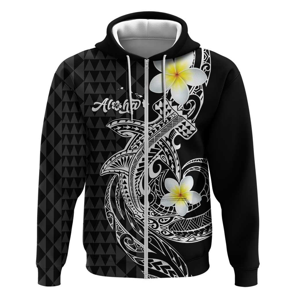 Aloha Hammerhead Shark Zip Hoodie Black Hawaiian Kakau Tribal Tattoo
