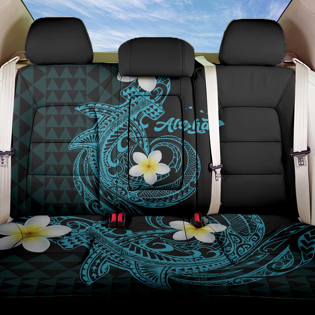 Aloha Hammerhead Shark Back Car Seat Cover Calypso Hawaiian Kakau Tribal Tattoo