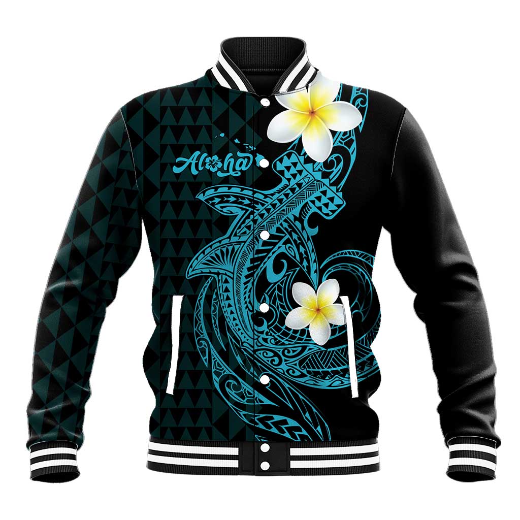 Aloha Hammerhead Shark Baseball Jacket Calypso Hawaiian Kakau Tribal Tattoo LT9 Unisex Blue - Polynesian Pride