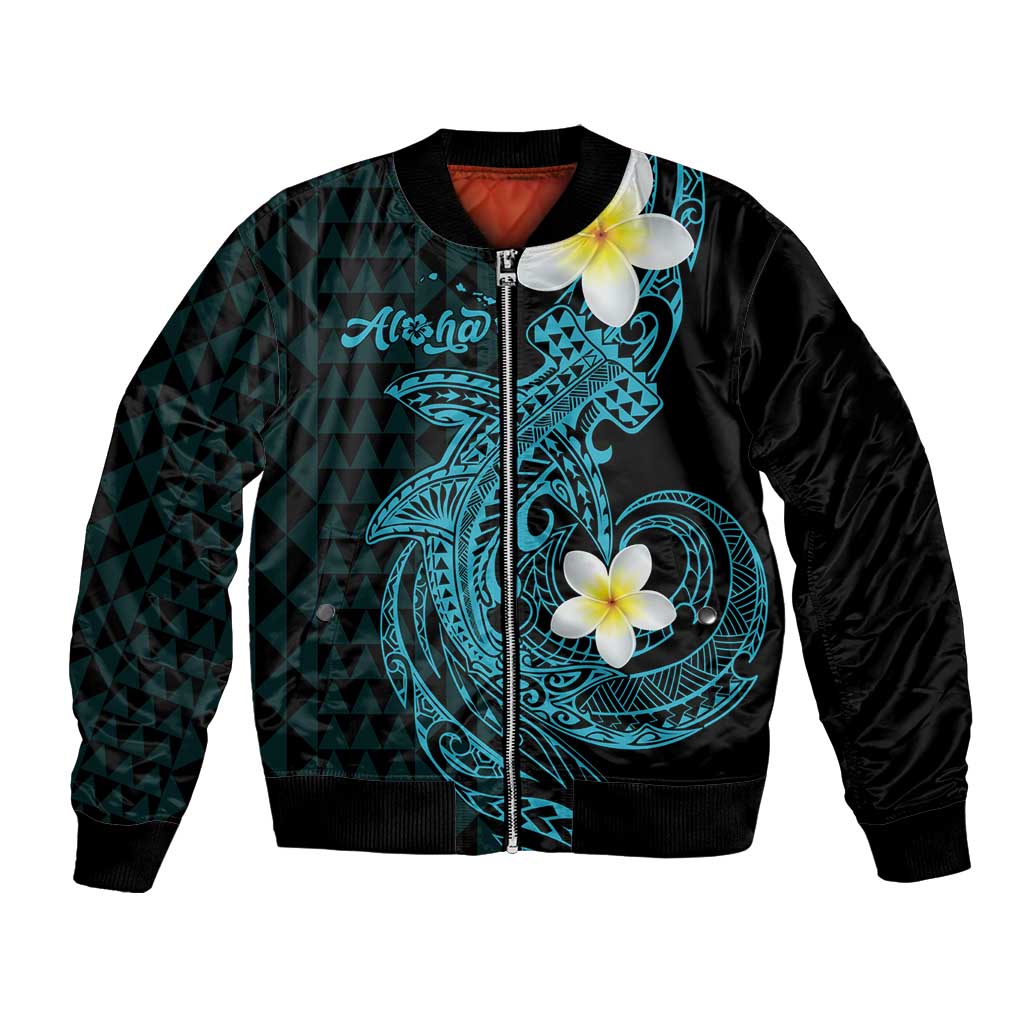 Aloha Hammerhead Shark Bomber Jacket Calypso Hawaiian Kakau Tribal Tattoo LT9 Unisex Blue - Polynesian Pride