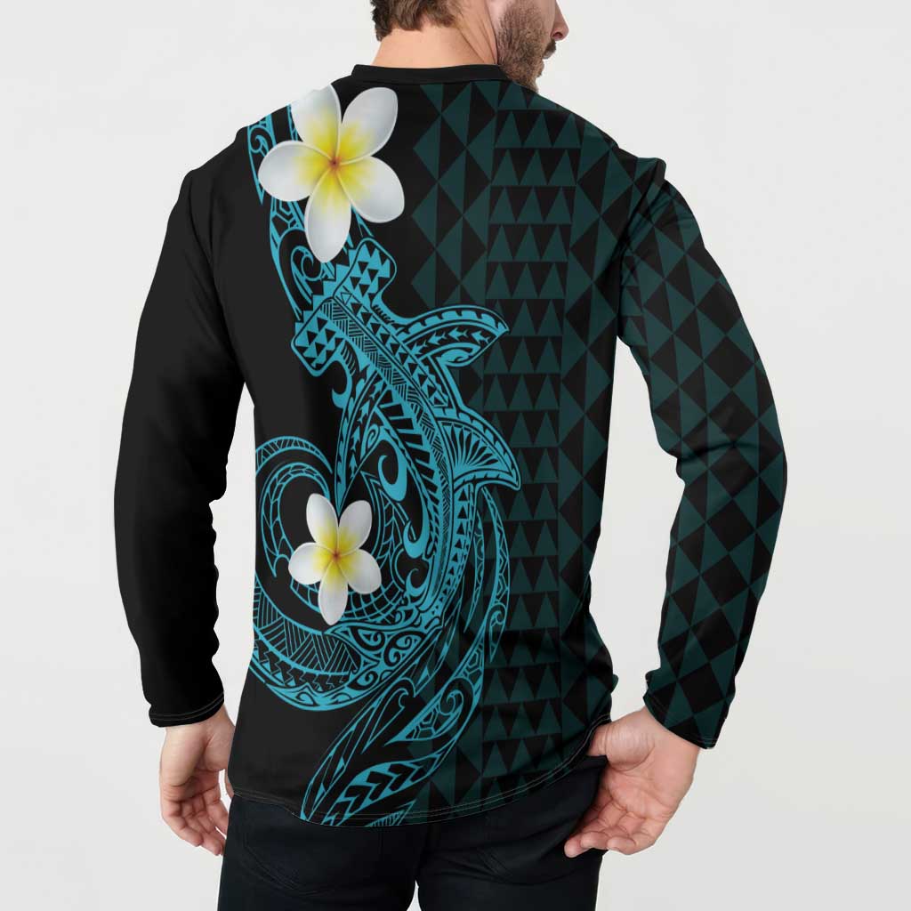 Aloha Hammerhead Shark Button Sweatshirt Calypso Hawaiian Kakau Tribal Tattoo