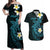 Aloha Hammerhead Shark Couples Matching Off Shoulder Maxi Dress and Hawaiian Shirt Calypso Hawaiian Kakau Tribal Tattoo
