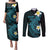Aloha Hammerhead Shark Couples Matching Puletasi and Long Sleeve Button Shirt Calypso Hawaiian Kakau Tribal Tattoo