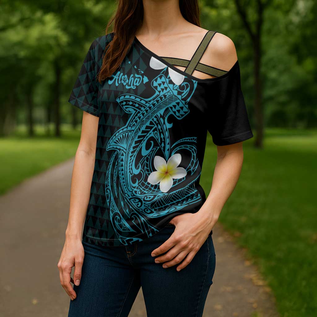 Aloha Hammerhead Shark Cross Shoulder Shirt Calypso Hawaiian Kakau Tribal Tattoo - Polynesian Pride