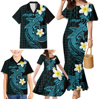 Aloha Hammerhead Shark Family Matching Mermaid Dress and Hawaiian Shirt Calypso Hawaiian Kakau Tribal Tattoo
