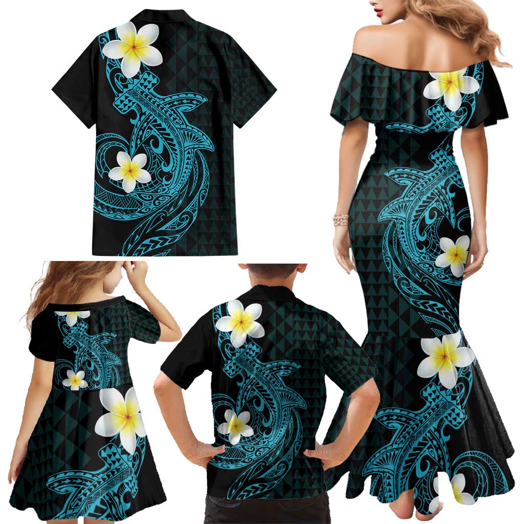 Aloha Hammerhead Shark Family Matching Mermaid Dress and Hawaiian Shirt Calypso Hawaiian Kakau Tribal Tattoo
