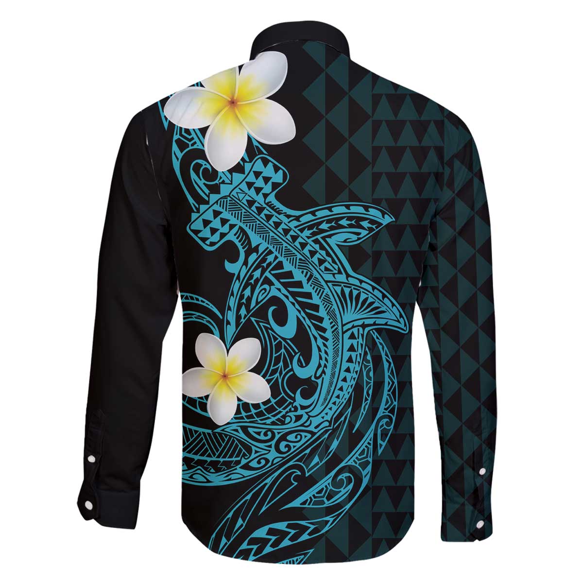 Aloha Hammerhead Shark Family Matching Off The Shoulder Long Sleeve Dress and Hawaiian Shirt Calypso Hawaiian Kakau Tribal Tattoo