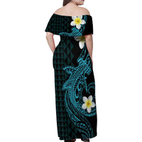 Aloha Hammerhead Shark Family Matching Off Shoulder Maxi Dress and Hawaiian Shirt Calypso Hawaiian Kakau Tribal Tattoo