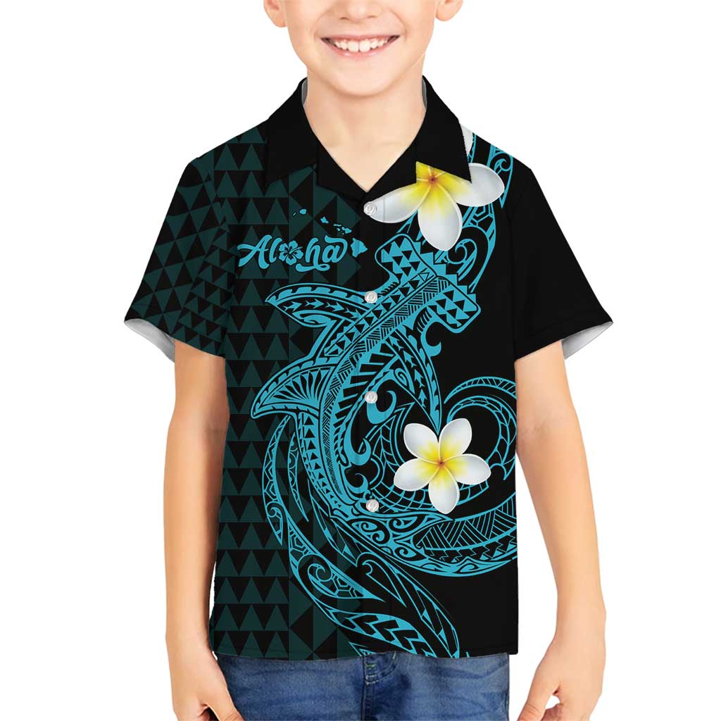 Aloha Hammerhead Shark Family Matching Off Shoulder Short Dress and Hawaiian Shirt Calypso Hawaiian Kakau Tribal Tattoo